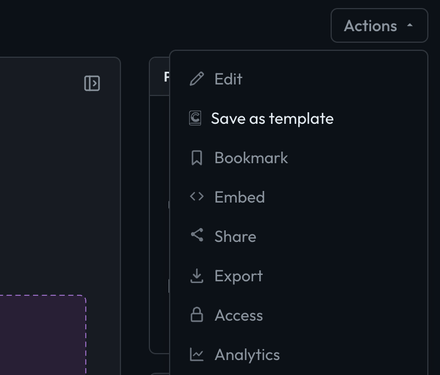 The Actions menu with Save as template highlighted